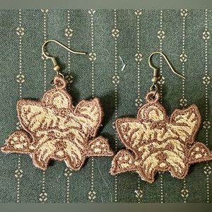 Free Standing Lace Embroidered Yorkie dangling earrings.